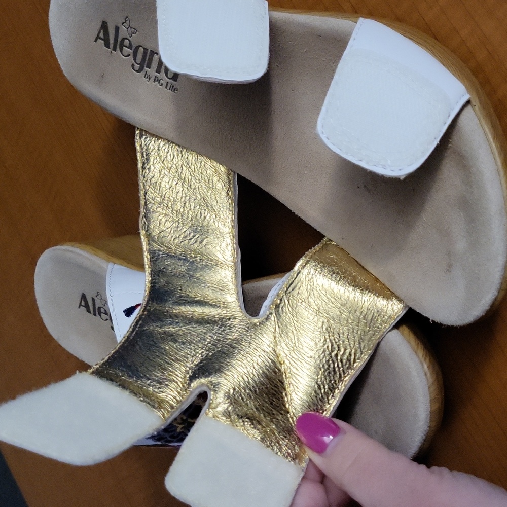 Alegria 8 8.5 Or 38 Embroidered White Sandals With Velcro - Picture 12 of 17